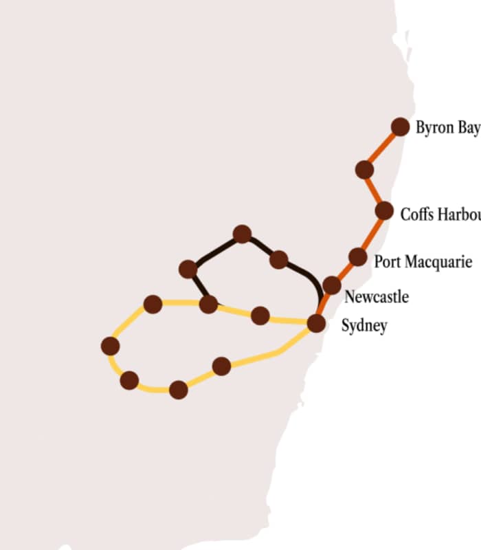 Map of Vintage Rail Journeys Routes from Sydney 