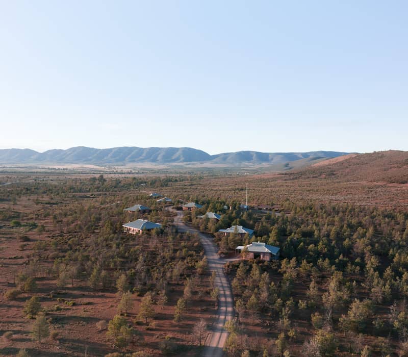 Eco-villas at Rawnsley Park Station nestled in the South Australian outback landscape.
