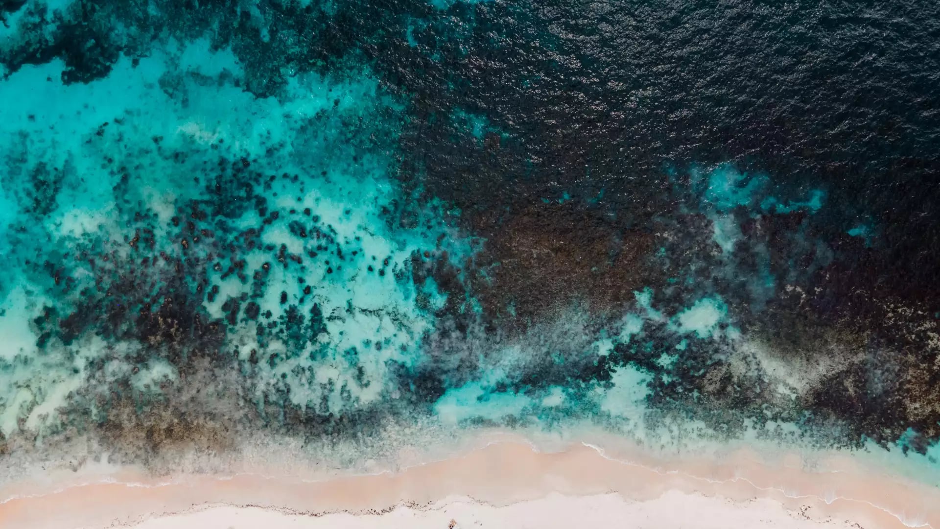 Birds eye view of a sandy beach with reef on the West Coast.