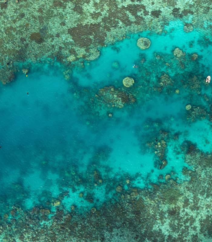 Boat on great barrier reef in the Whitsundays, Queensland 