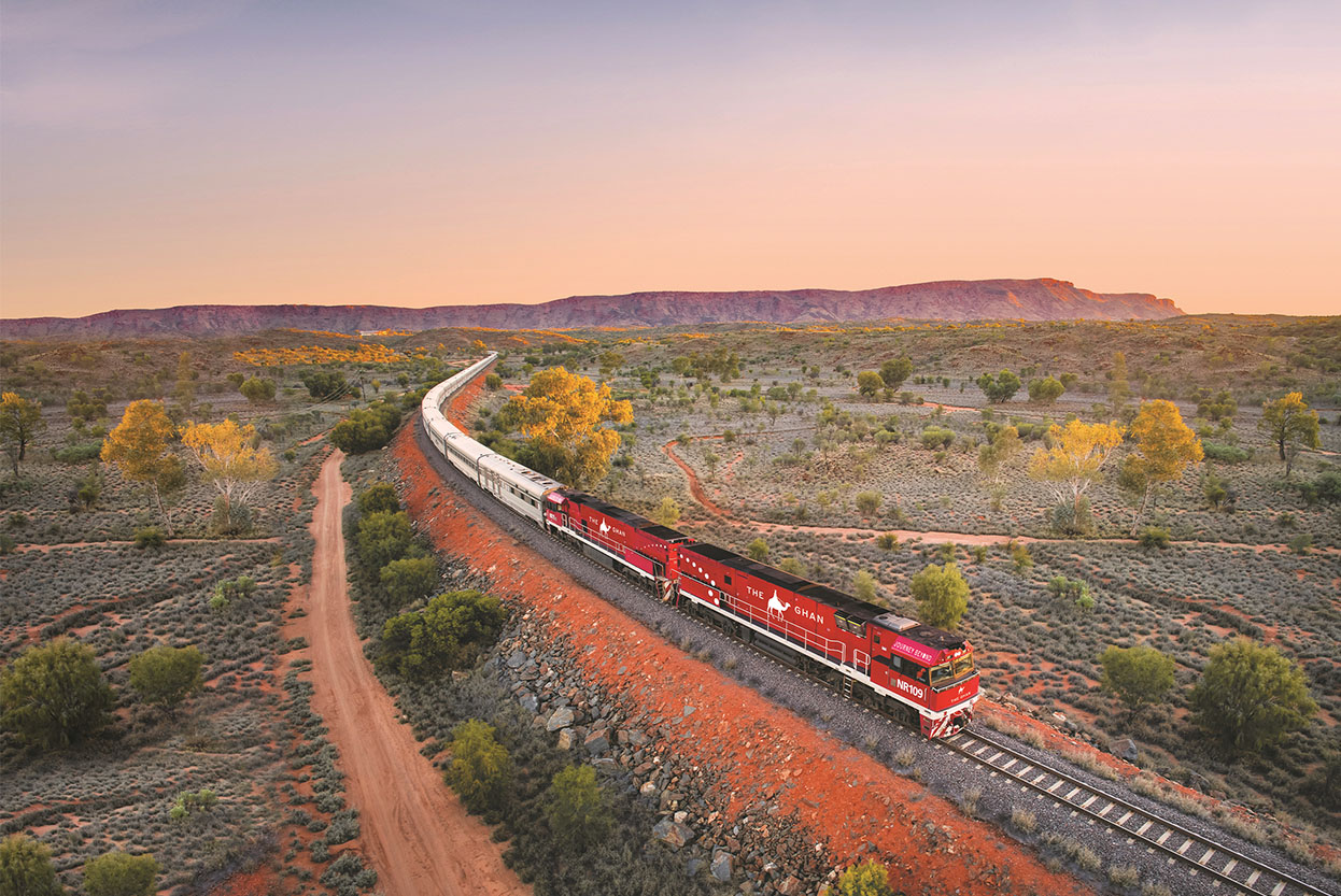 The Ghan gliding through the Northern Territory